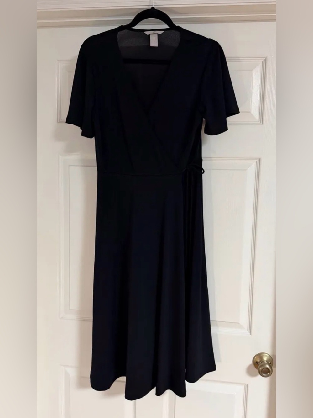 H&M Black Wrap Midi Dress with Side Tie